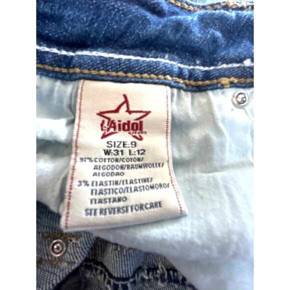 L.A. idol USA Womens Jrs Jean Rhinestone Studded Stretch Bermuda  Shorts Size 9 - Picture 7 of 11